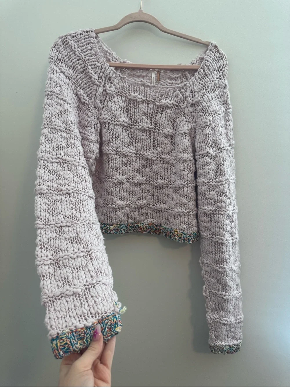 Free People West Palm Light Pink Crotchet Pastel Pullover Sweater